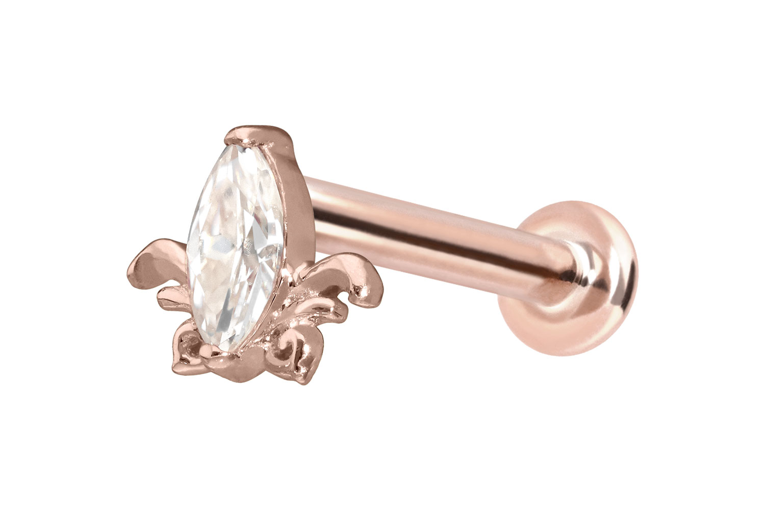 14 Karat Gold Labret Piercing mit Push Fit MOISSANIT-LOTUSBLÜTE